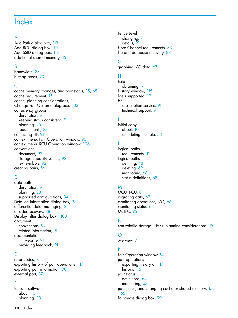 Index | HP XP P9500 Storage User Manual | Page 130 / 131