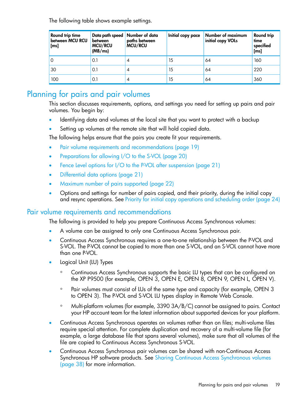 Planning for pairs and pair volumes, Pair volume requirements and recommendations | HP XP P9500 Storage User Manual | Page 19 / 131