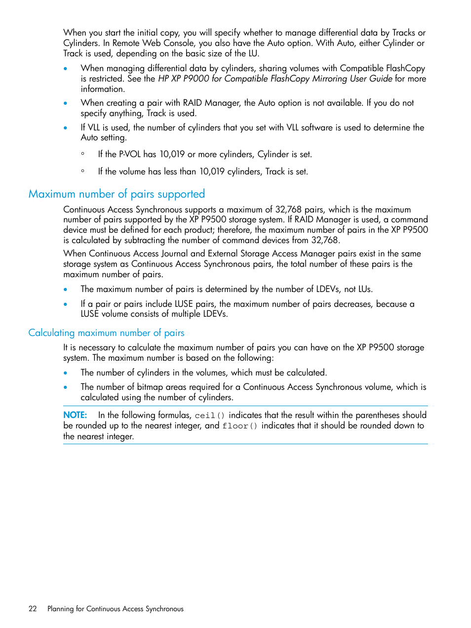 Maximum number of pairs supported, Calculating maximum number of pairs | HP XP P9500 Storage User Manual | Page 22 / 131