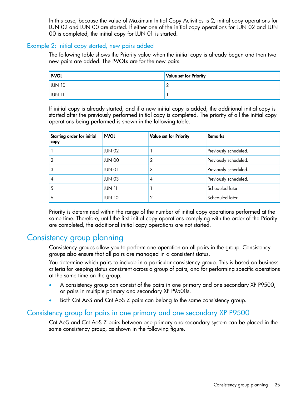 Example 2: initial copy started, new pairs added, Consistency group planning | HP XP P9500 Storage User Manual | Page 25 / 131