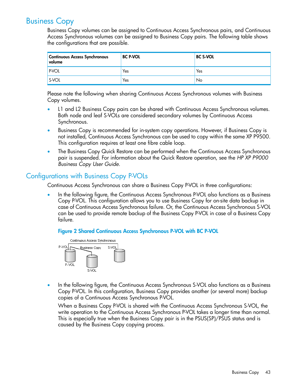 Business copy, Configurations with business copy p-vols | HP XP P9500 Storage User Manual | Page 43 / 131