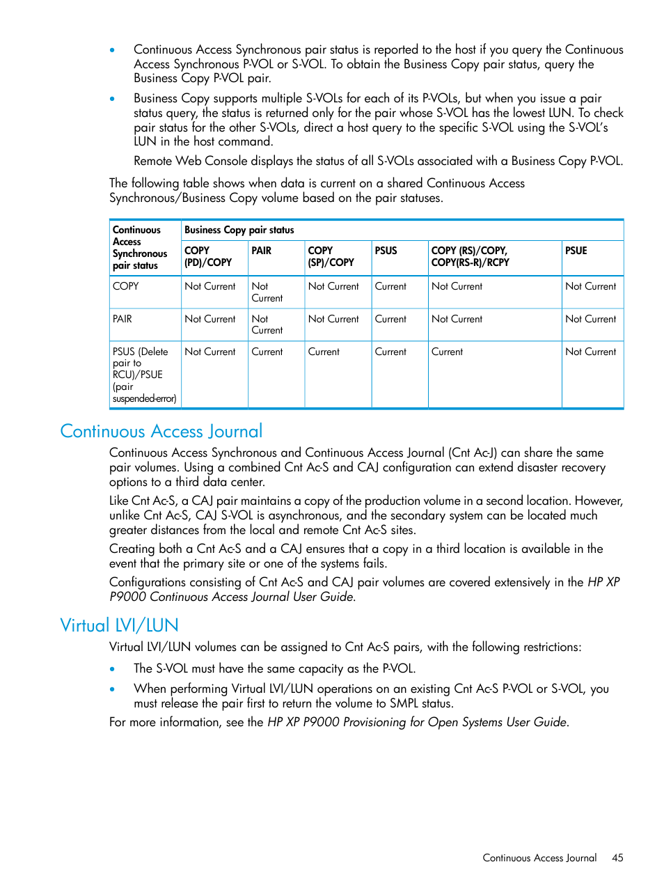 Continuous access journal, Virtual lvi/lun, Continuous access journal virtual lvi/lun | HP XP P9500 Storage User Manual | Page 45 / 131