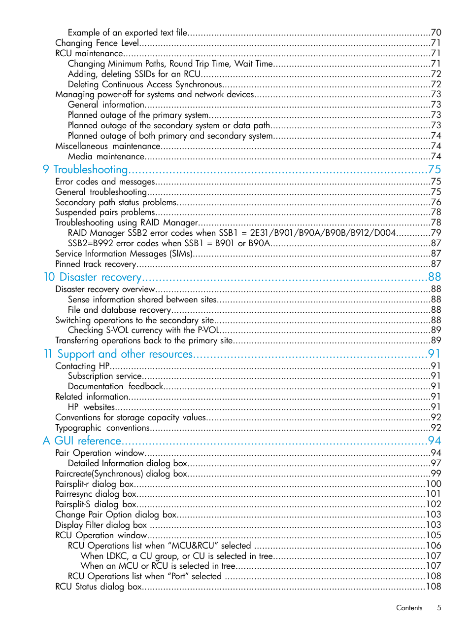9 troubleshooting, 10 disaster recovery, 11 support and other resources | A gui reference | HP XP P9500 Storage User Manual | Page 5 / 131
