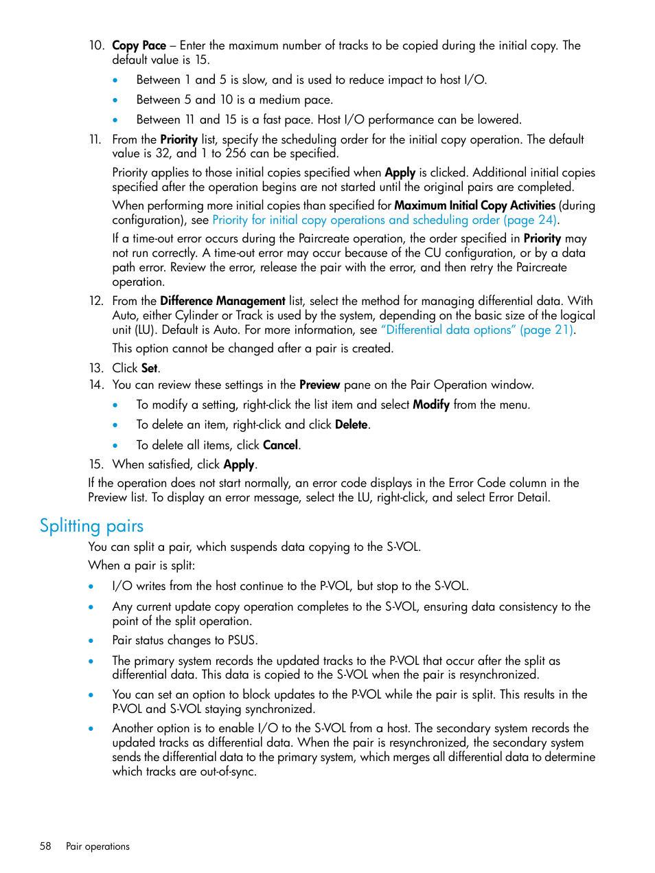 Splitting pairs | HP XP P9500 Storage User Manual | Page 58 / 131