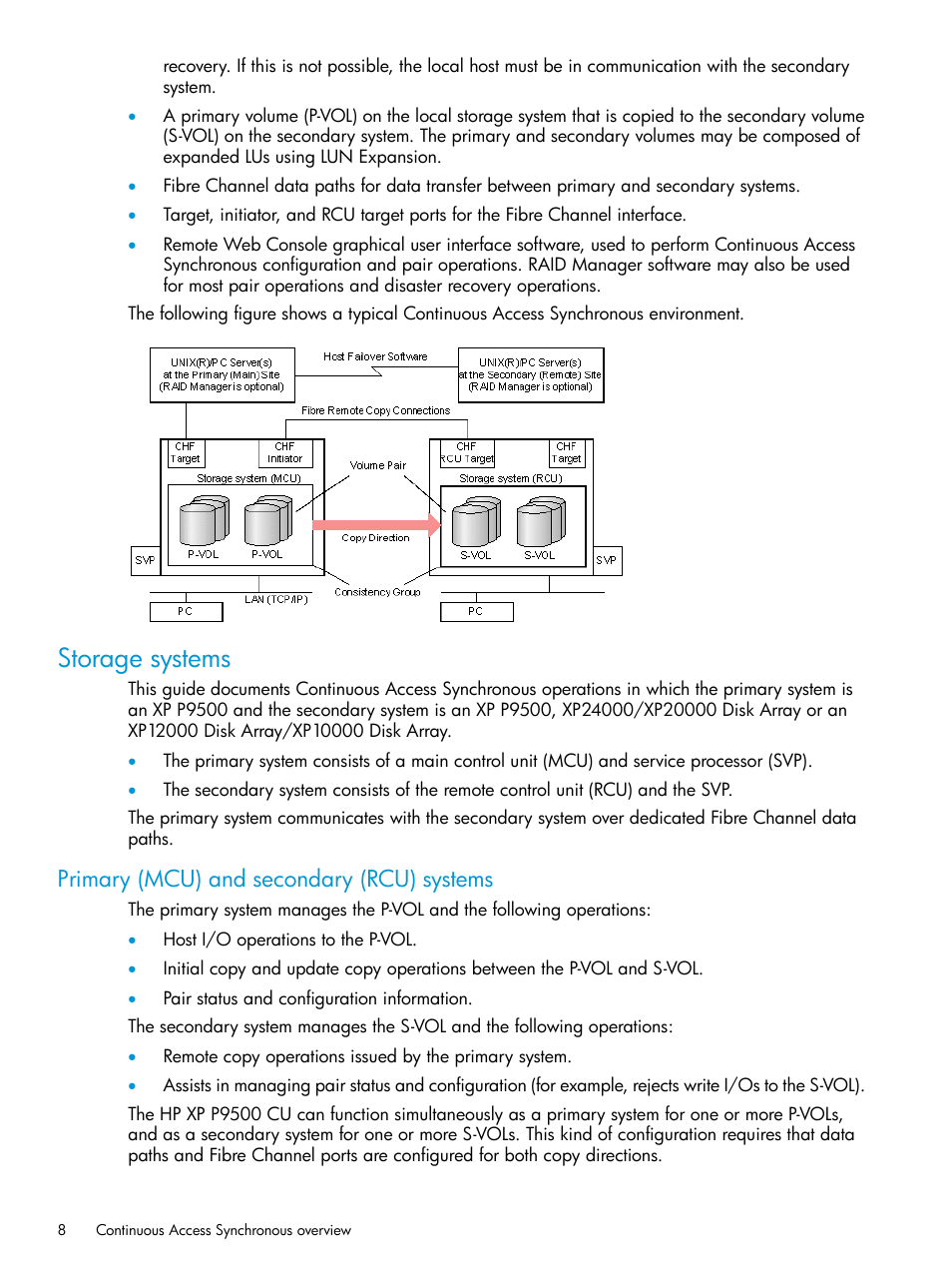 Storage systems, Primary (mcu) and secondary (rcu) systems | HP XP P9500 Storage User Manual | Page 8 / 131