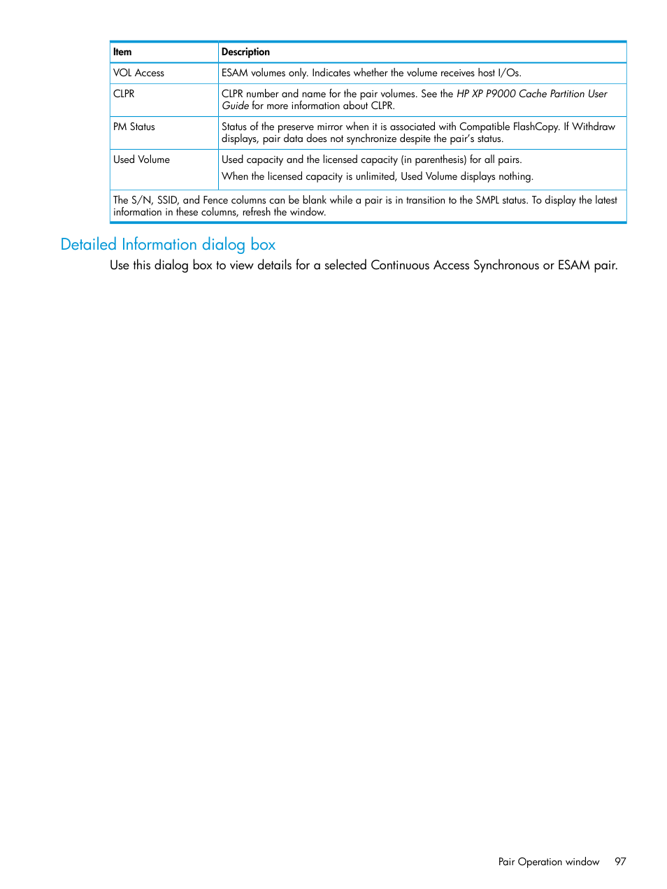 Detailed information dialog box | HP XP P9500 Storage User Manual | Page 97 / 131