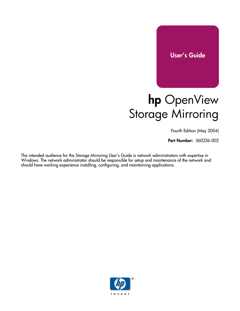 HP Storage Mirroring Software User Manual | 339 pages