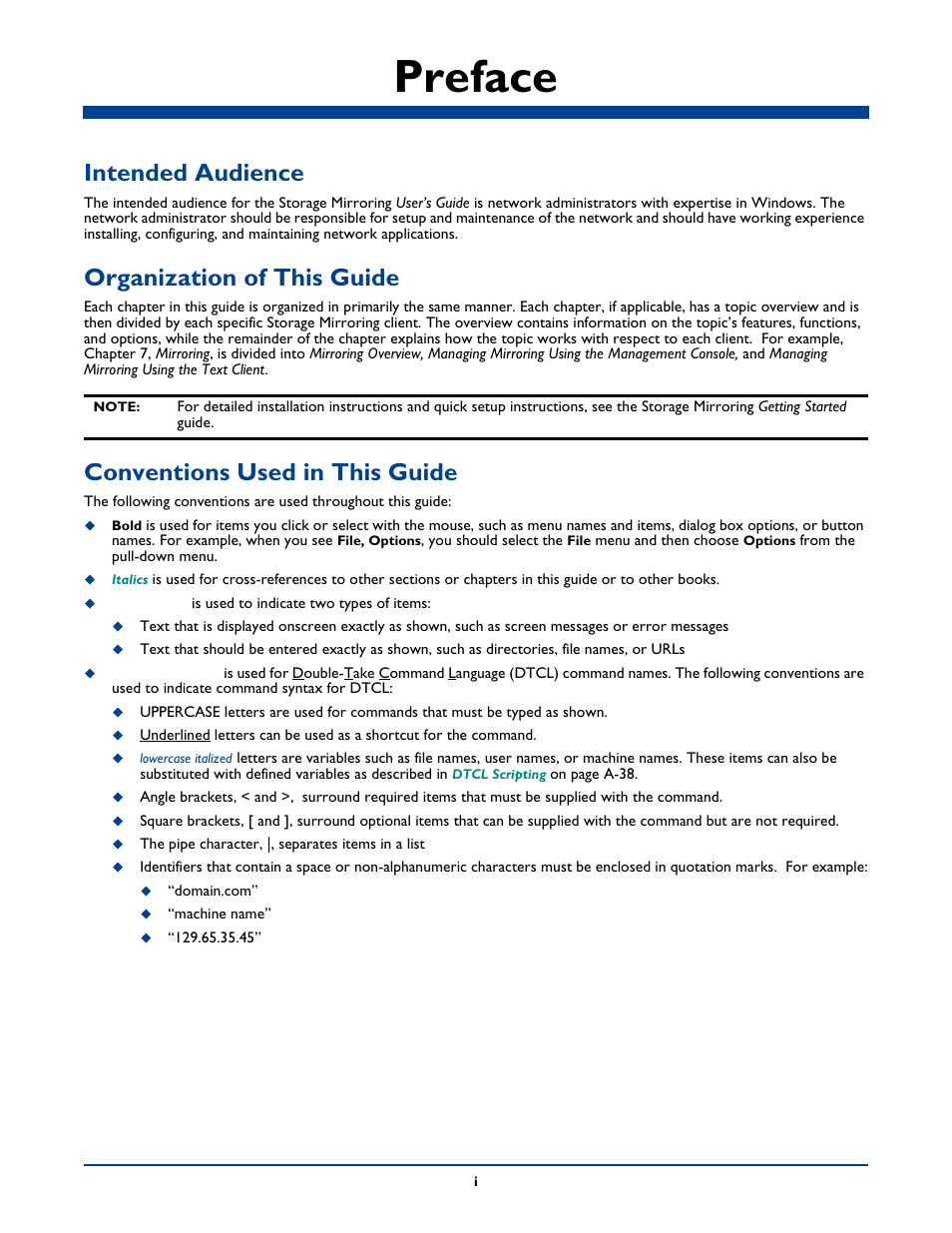 Preface, Intended audience, Organization of this guide | Conventions used in this guide | HP Storage Mirroring Software User Manual | Page 10 / 339