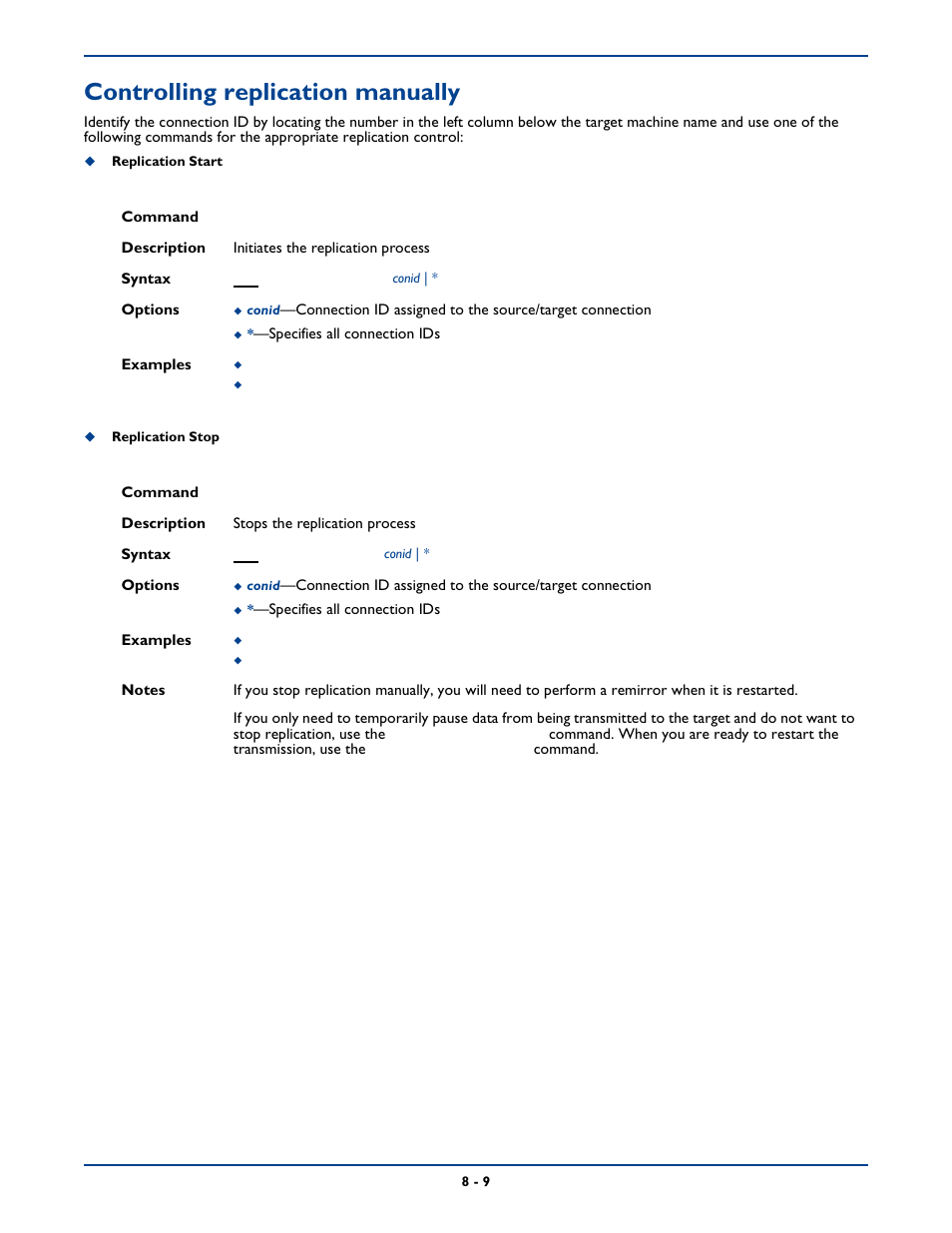 Controlling replication manually, Controlling replication manually -9 | HP Storage Mirroring Software User Manual | Page 108 / 339