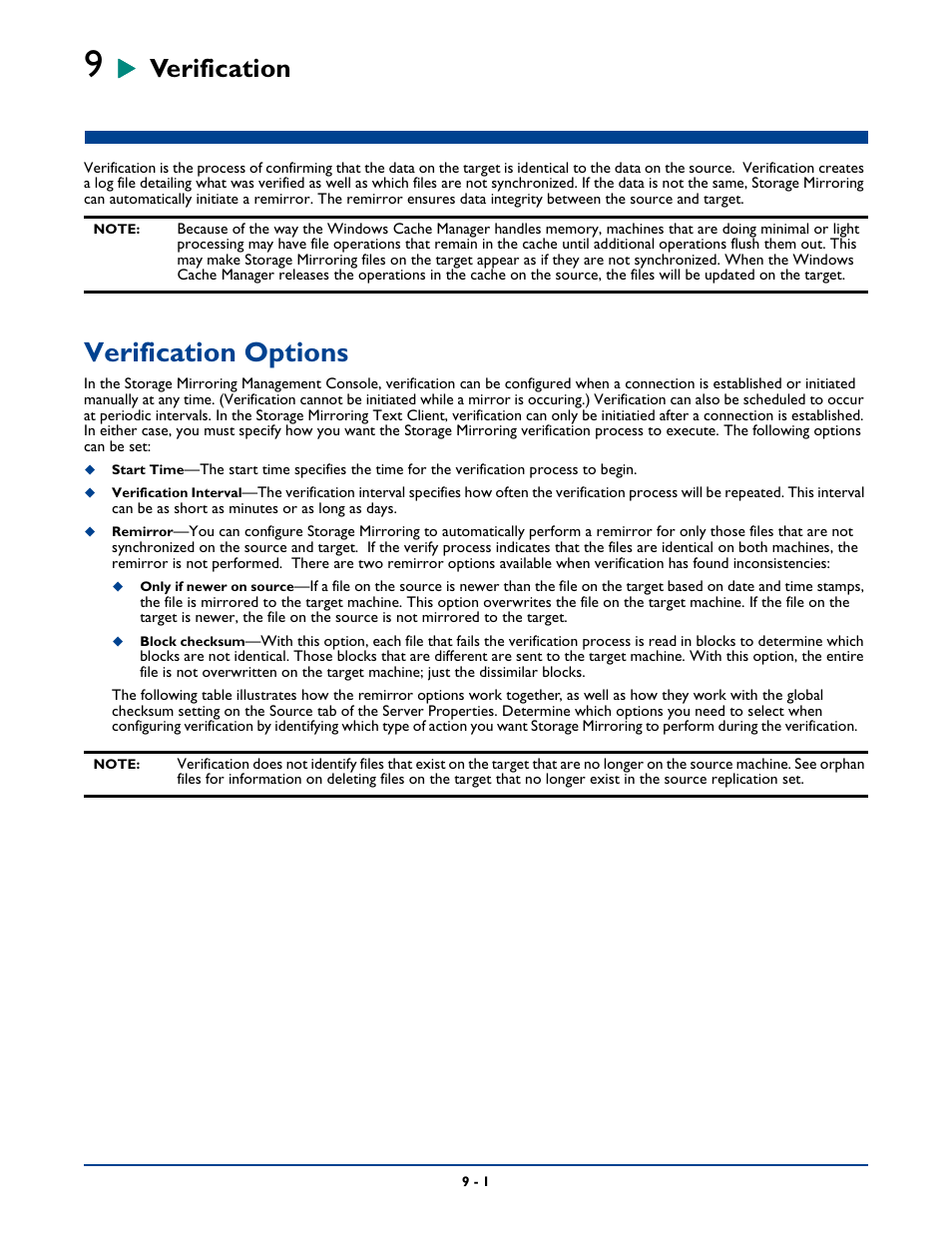 Verification, Verification options, Erification -1 | Verification options -1 | HP Storage Mirroring Software User Manual | Page 113 / 339