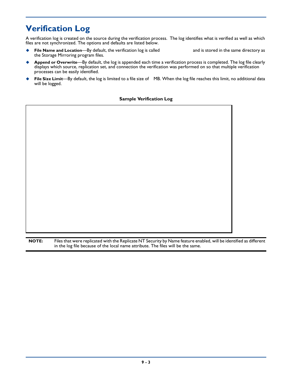 Verification log, Verification log -3 | HP Storage Mirroring Software User Manual | Page 115 / 339