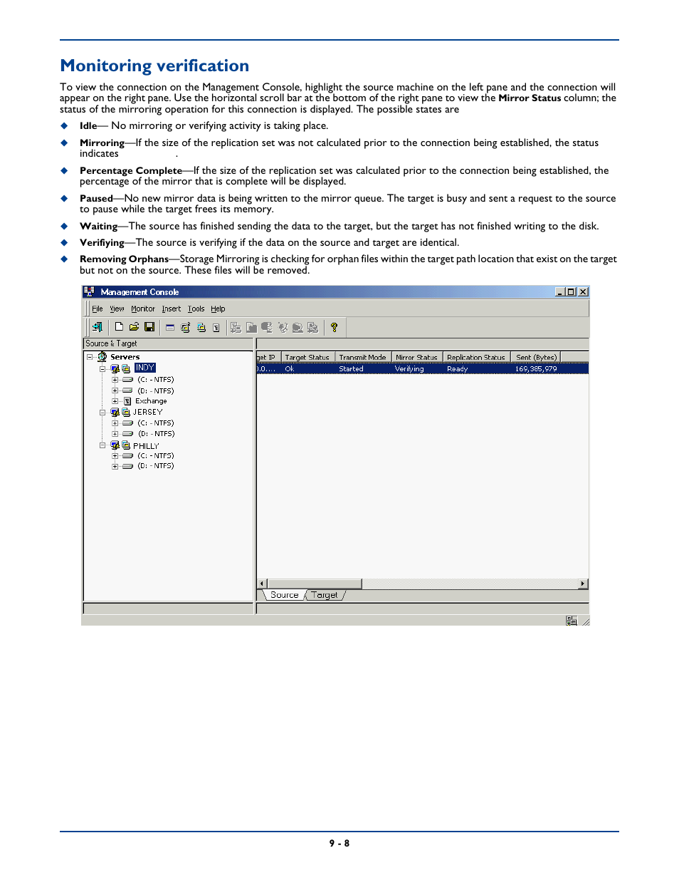 Monitoring verification, Monitoring verification -8 | HP Storage Mirroring Software User Manual | Page 120 / 339