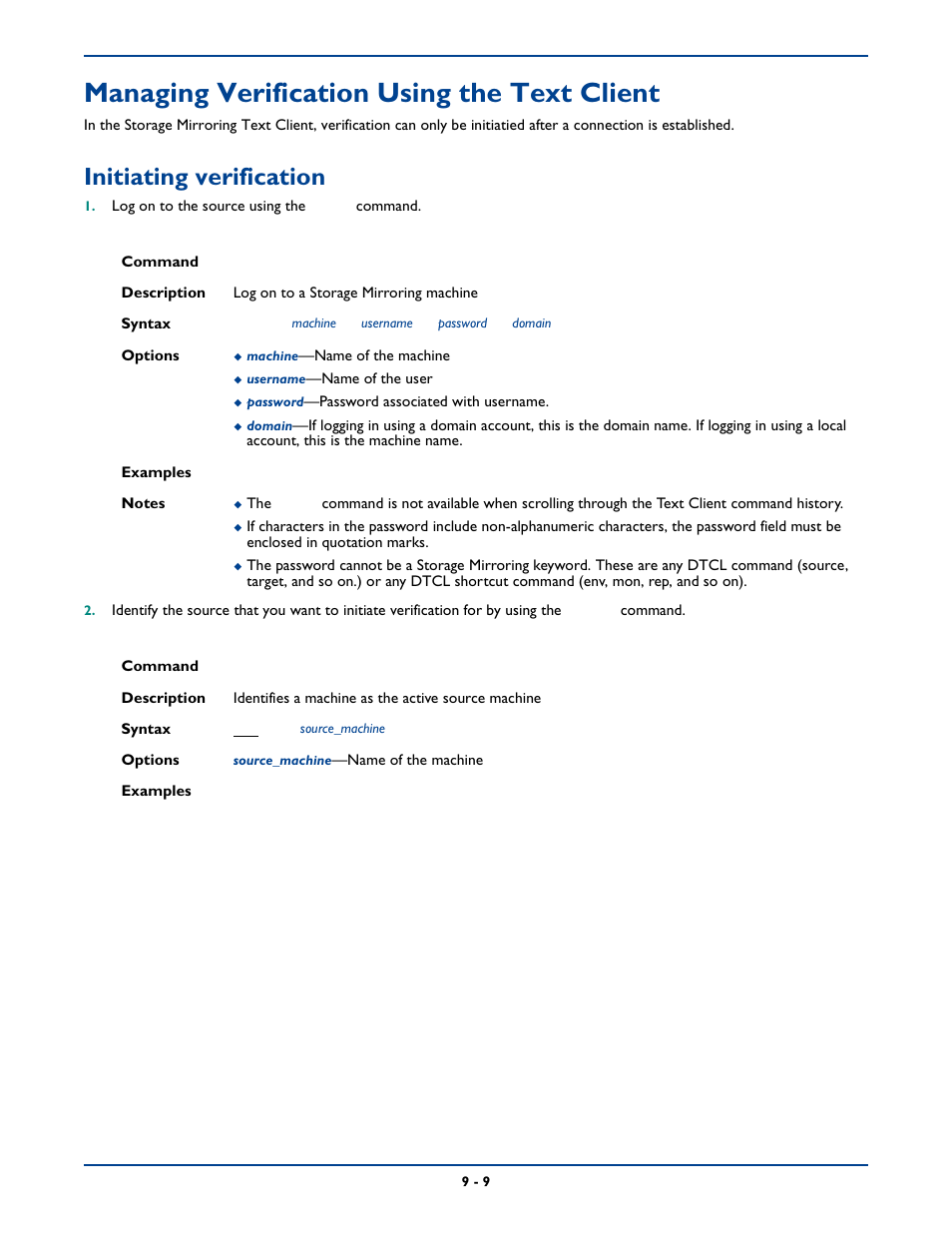 Managing verification using the text client, Initiating verification, Managing verification using the text client -9 | Initiating verification -9 | HP Storage Mirroring Software User Manual | Page 121 / 339