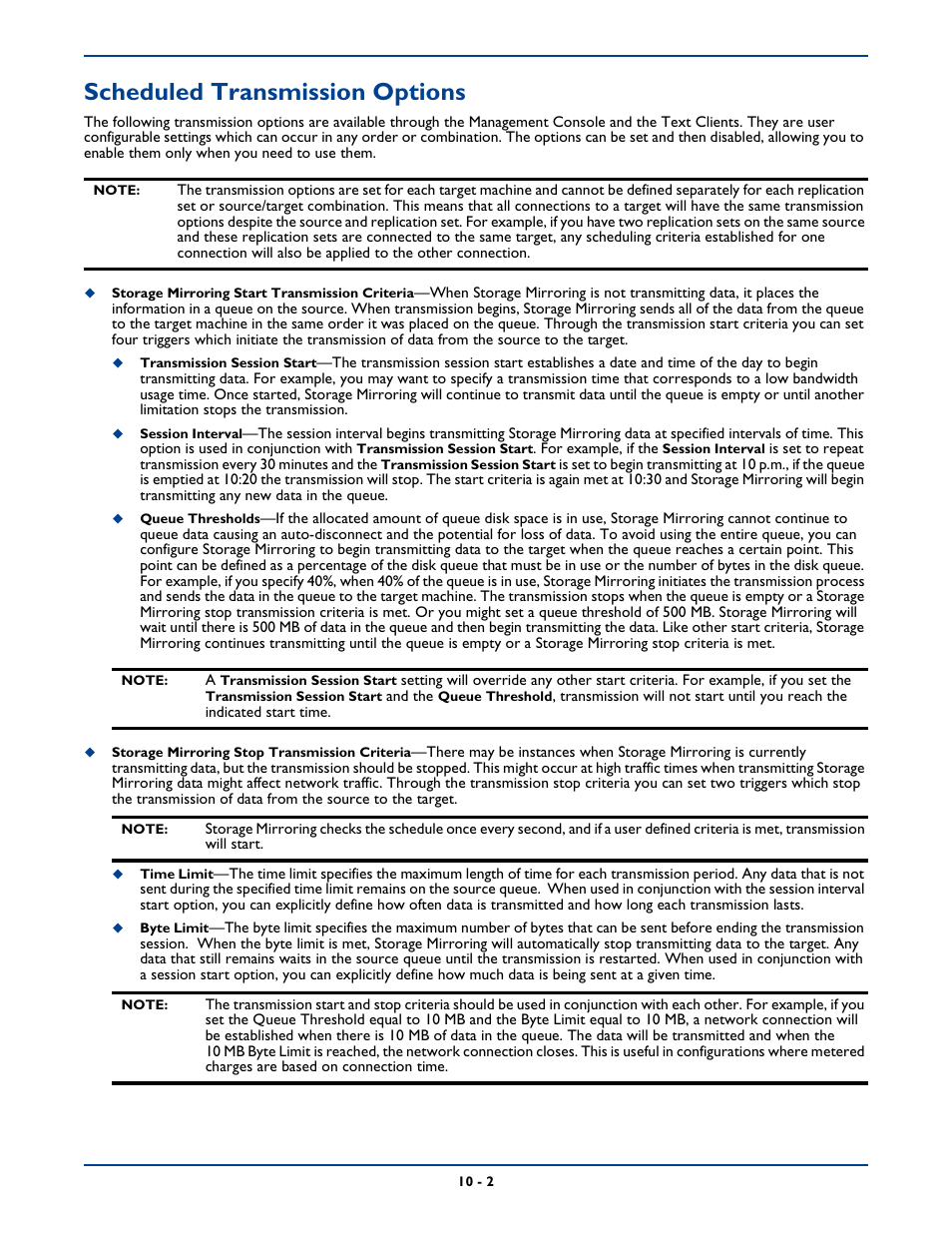 Scheduled transmission options, Scheduled transmission options -2 | HP Storage Mirroring Software User Manual | Page 126 / 339