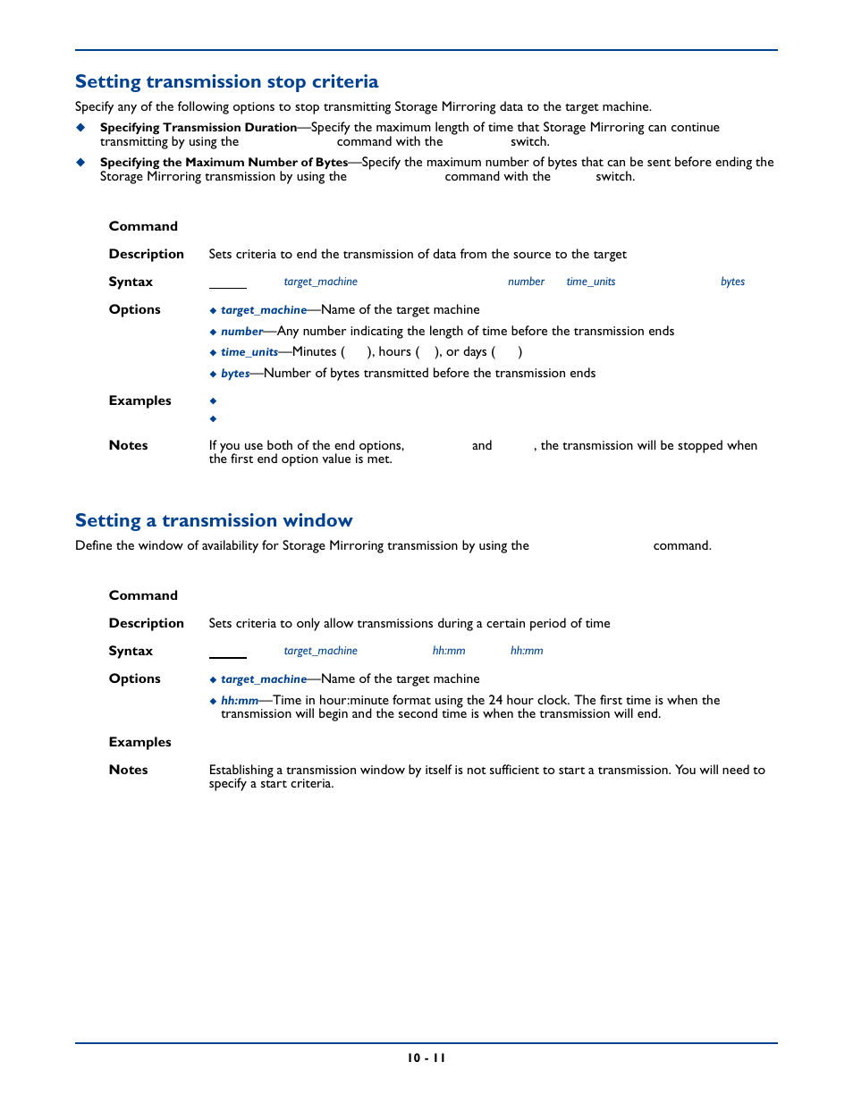 Setting transmission stop criteria, Setting a transmission window | HP Storage Mirroring Software User Manual | Page 135 / 339