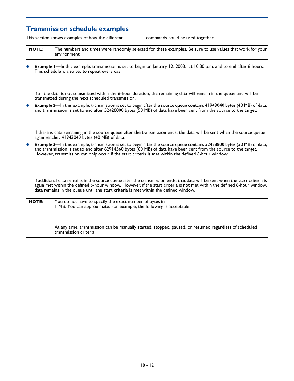 Transmission schedule examples | HP Storage Mirroring Software User Manual | Page 136 / 339