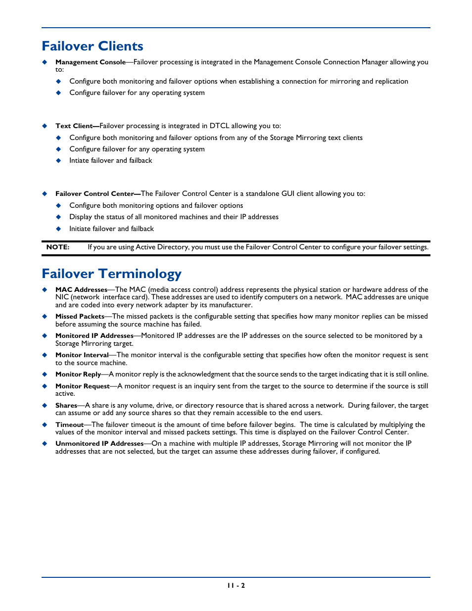 Failover clients, Failover terminology, Failover clients -2 | Failover terminology -2 | HP Storage Mirroring Software User Manual | Page 141 / 339