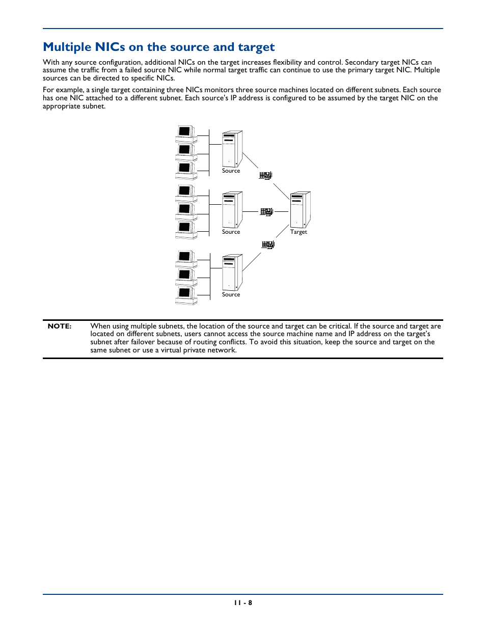 Multiple nics on the source and target, Multiple nics on the source and target -8 | HP Storage Mirroring Software User Manual | Page 147 / 339