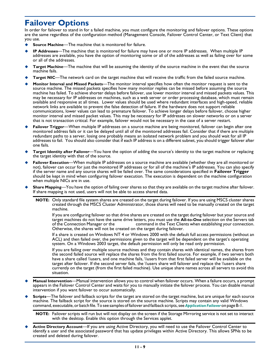 Failover options, Failover options -9 | HP Storage Mirroring Software User Manual | Page 148 / 339