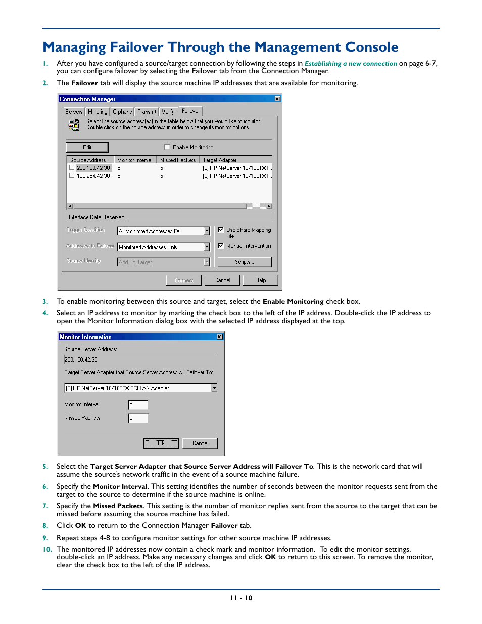 Managing failover through the management console | HP Storage Mirroring Software User Manual | Page 149 / 339