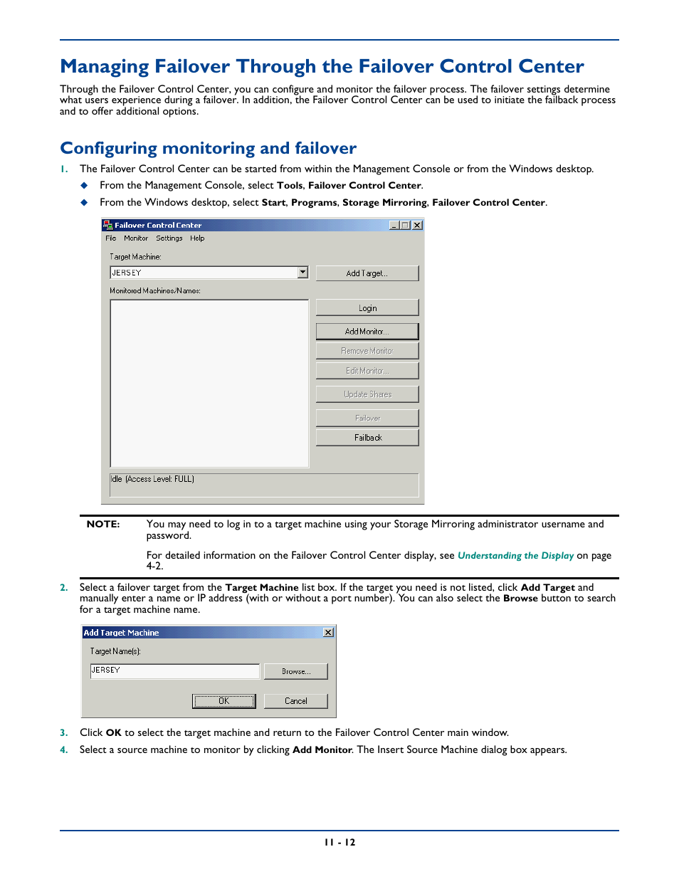 Configuring monitoring and failover, Configuring monitoring and failover -12 | HP Storage Mirroring Software User Manual | Page 151 / 339