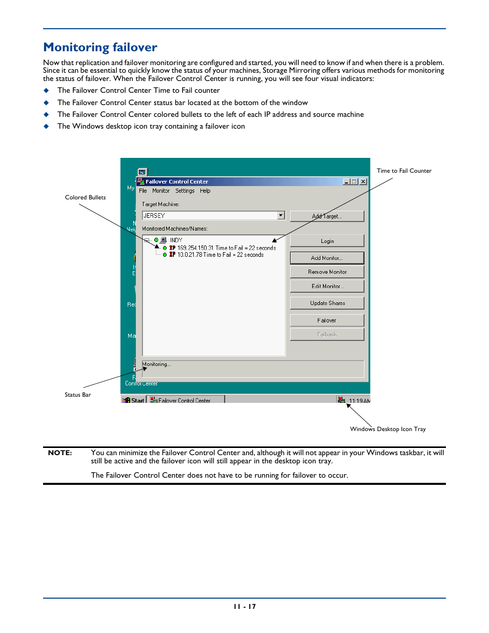 Monitoring failover, Monitoring failover -17 | HP Storage Mirroring Software User Manual | Page 156 / 339
