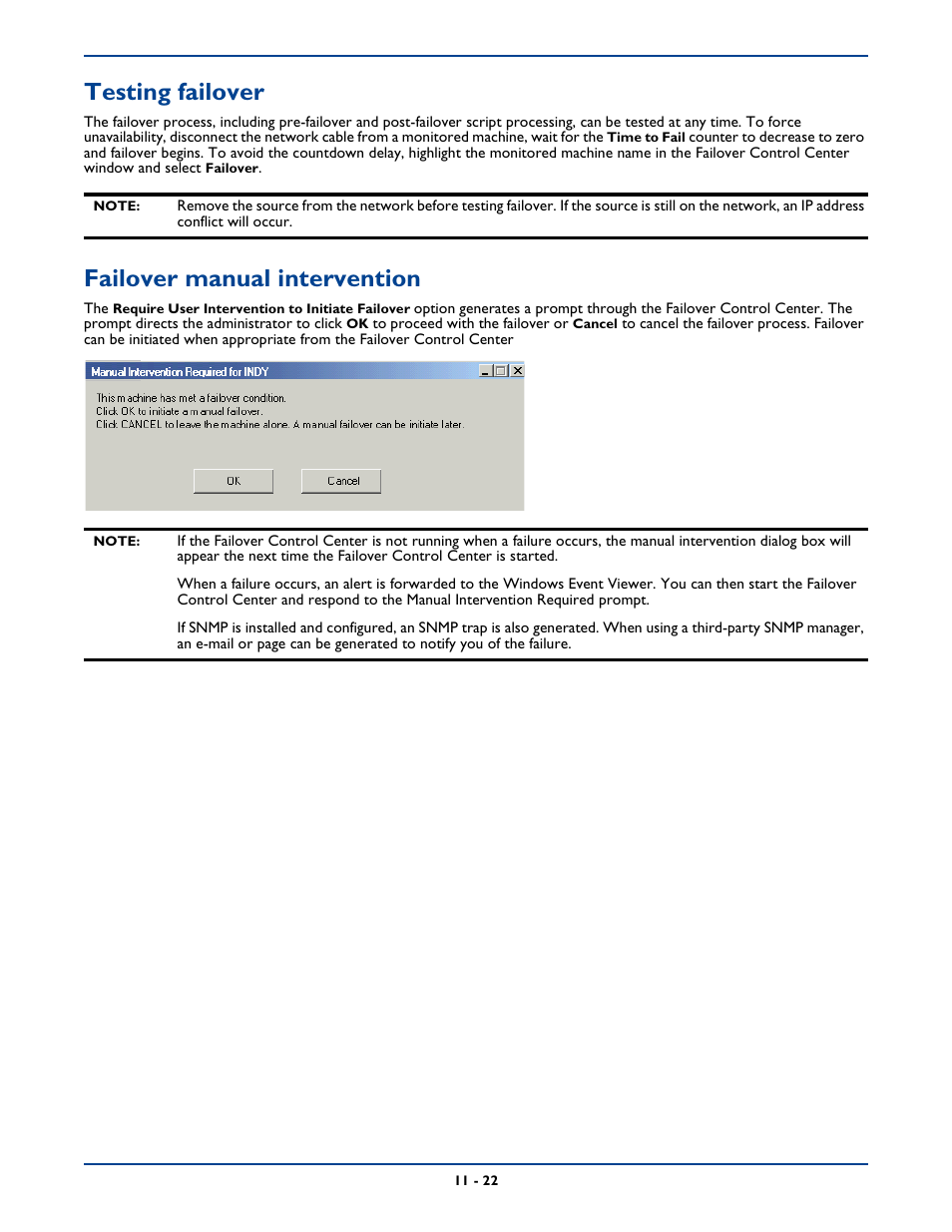 Testing failover, Failover manual intervention | HP Storage Mirroring Software User Manual | Page 161 / 339