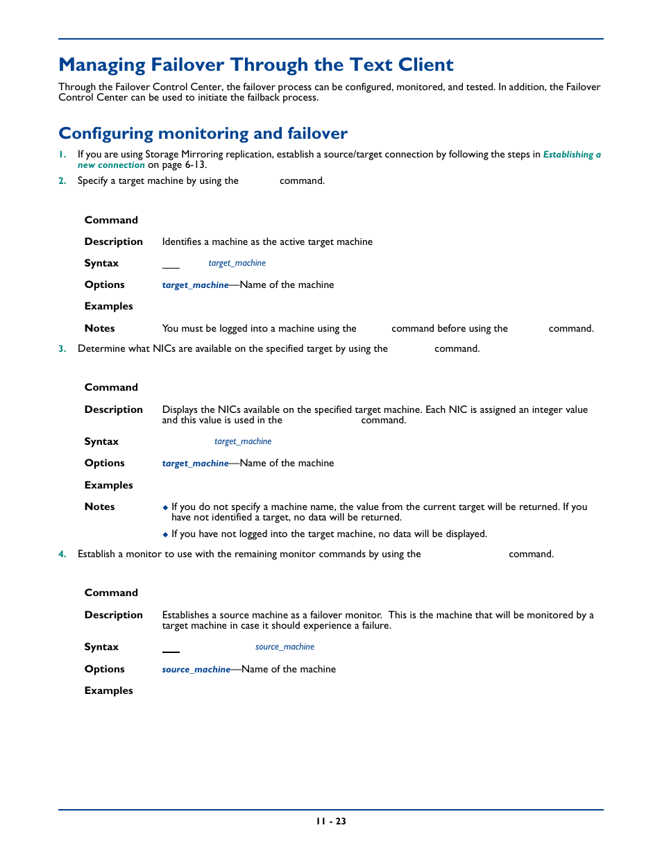 Managing failover through the text client, Configuring monitoring and failover, Managing failover through the text client -23 | Configuring monitoring and failover -23 | HP Storage Mirroring Software User Manual | Page 162 / 339