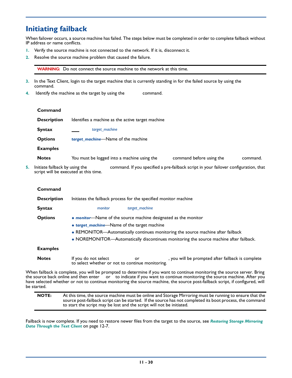 Initiating failback, Initiating failback -30 | HP Storage Mirroring Software User Manual | Page 169 / 339