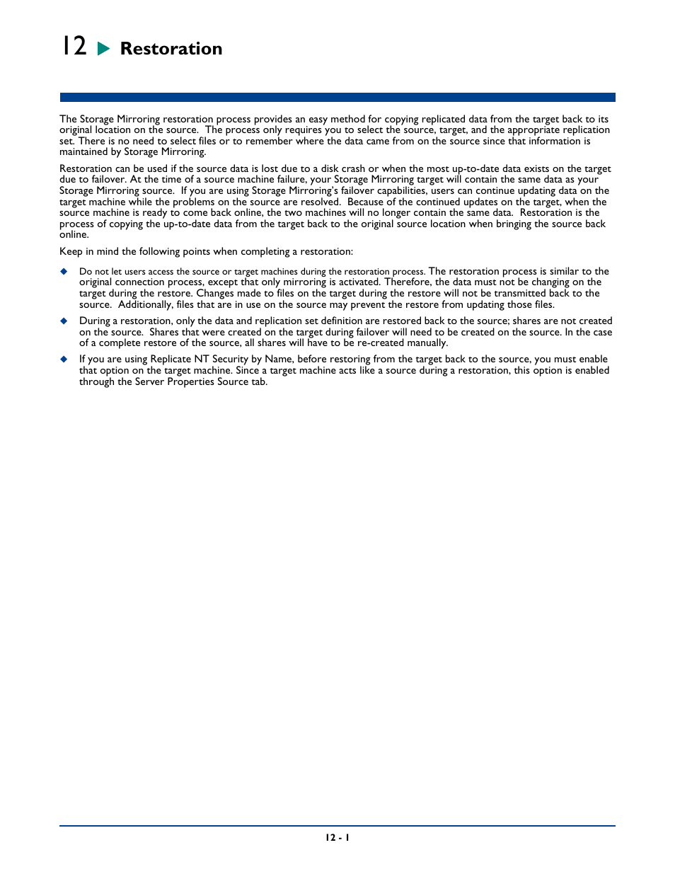 Restoration, Estoration -1 | HP Storage Mirroring Software User Manual | Page 170 / 339