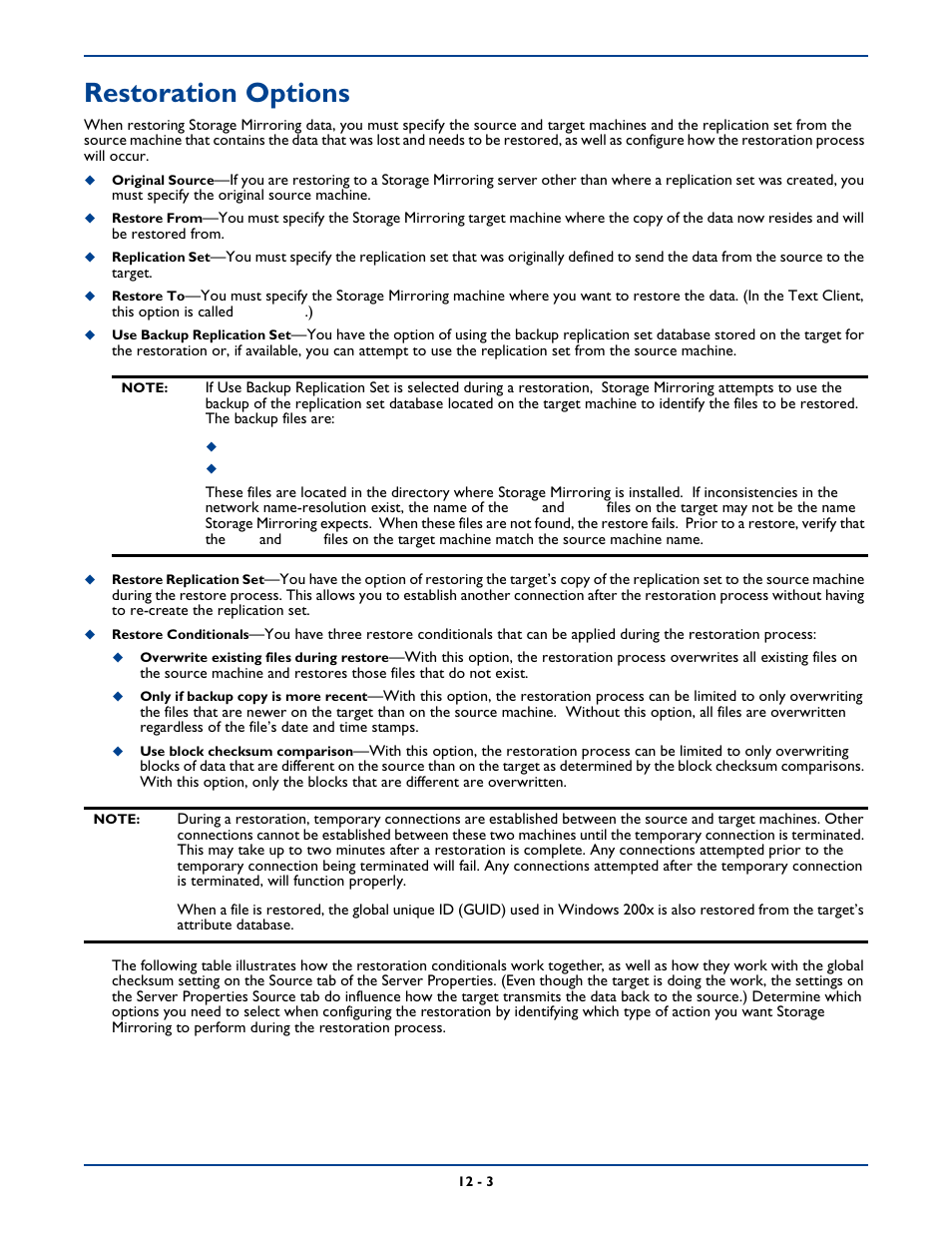 Restoration options, Restoration options -3 | HP Storage Mirroring Software User Manual | Page 172 / 339