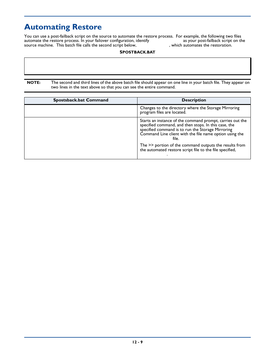 Automating restore, Automating restore -9 | HP Storage Mirroring Software User Manual | Page 178 / 339