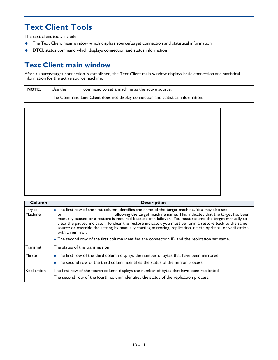 Text client tools, Text client main window, Text client tools -11 | Text client main window -11 | HP Storage Mirroring Software User Manual | Page 191 / 339