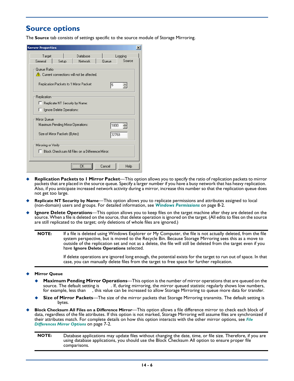 Source options, Source options -6 | HP Storage Mirroring Software User Manual | Page 232 / 339