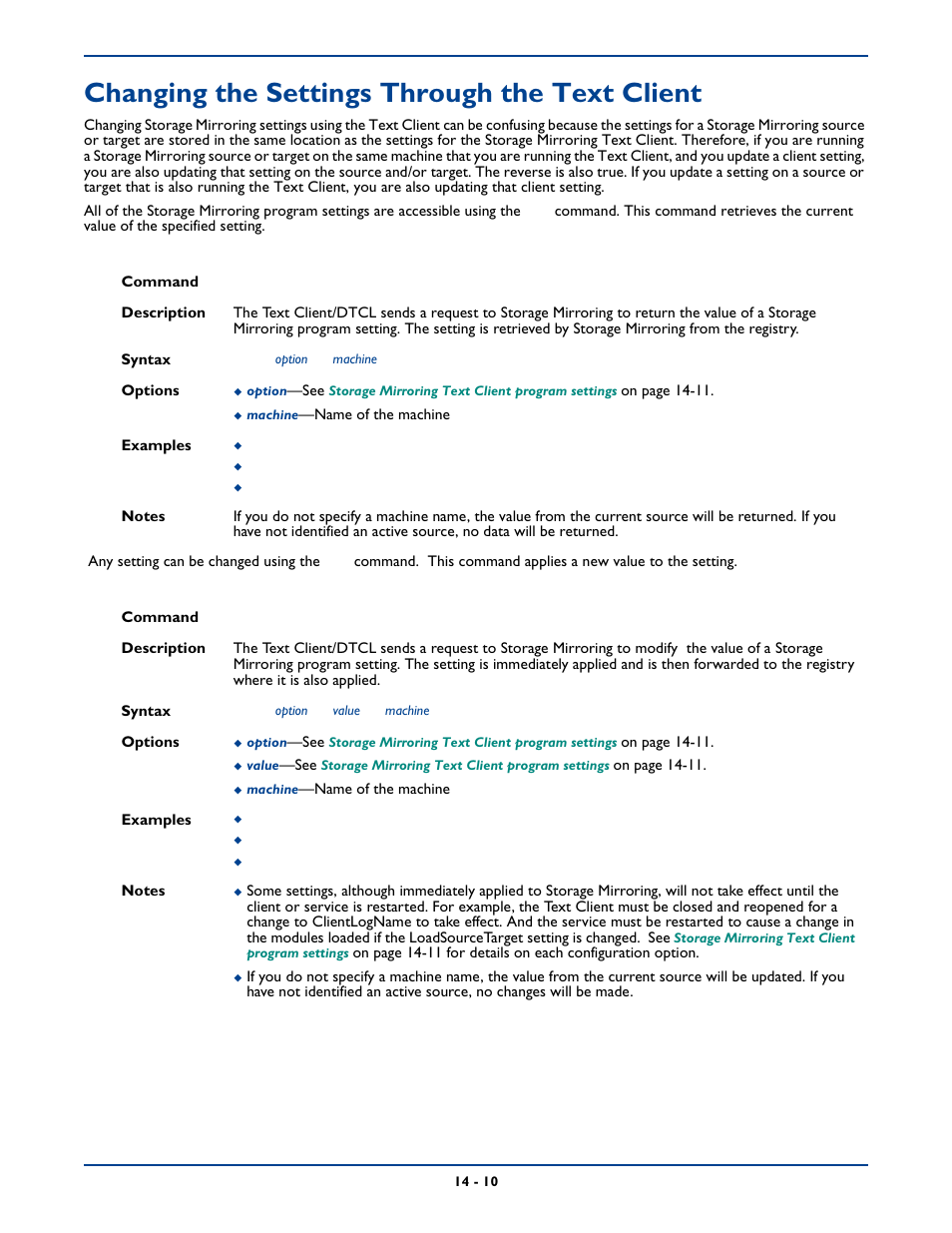 Changing the settings through the text client, Changing the settings through the text client -10 | HP Storage Mirroring Software User Manual | Page 236 / 339