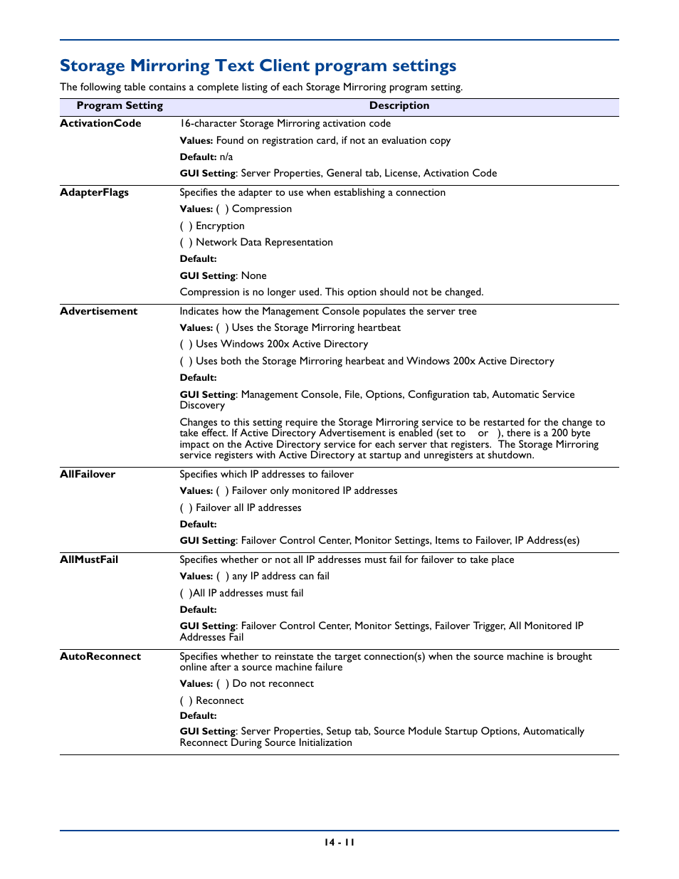 Storage mirroring text client program settings | HP Storage Mirroring Software User Manual | Page 237 / 339