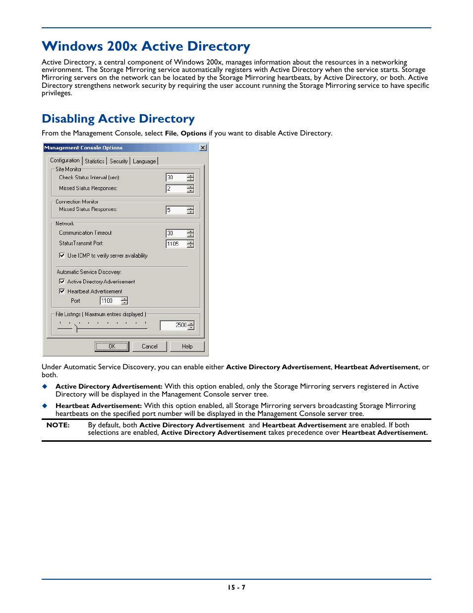 Windows 200x active directory, Disabling active directory, Windows 200x active directory -7 | Disabling active directory -7 | HP Storage Mirroring Software User Manual | Page 262 / 339