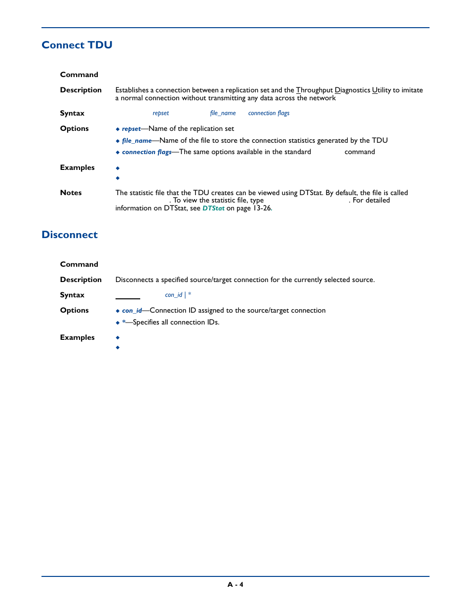 Connect tdu, Disconnect, Connect tdu disconnect | HP Storage Mirroring Software User Manual | Page 267 / 339