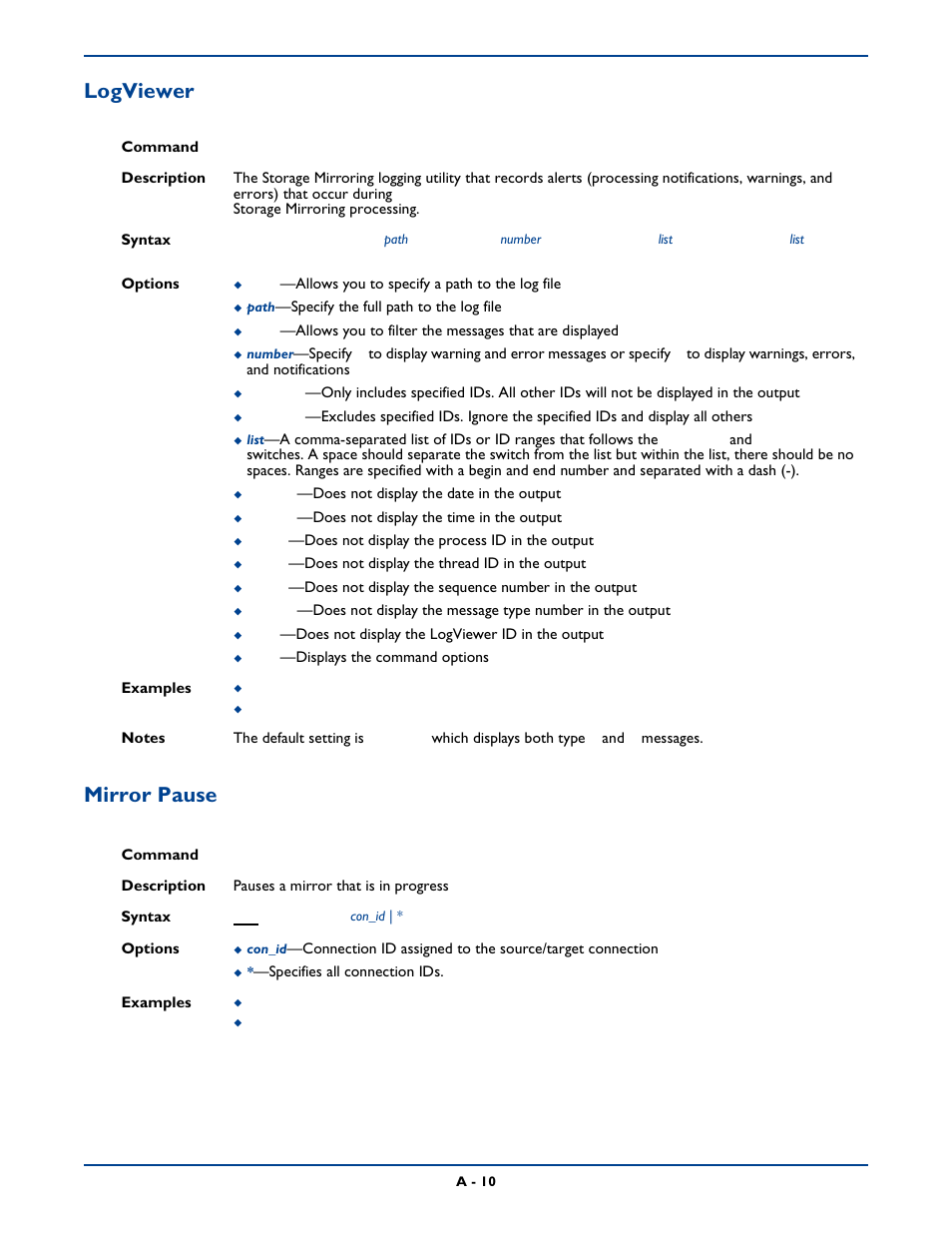 Logviewer, Mirror pause, Logviewer mirror pause | HP Storage Mirroring Software User Manual | Page 273 / 339