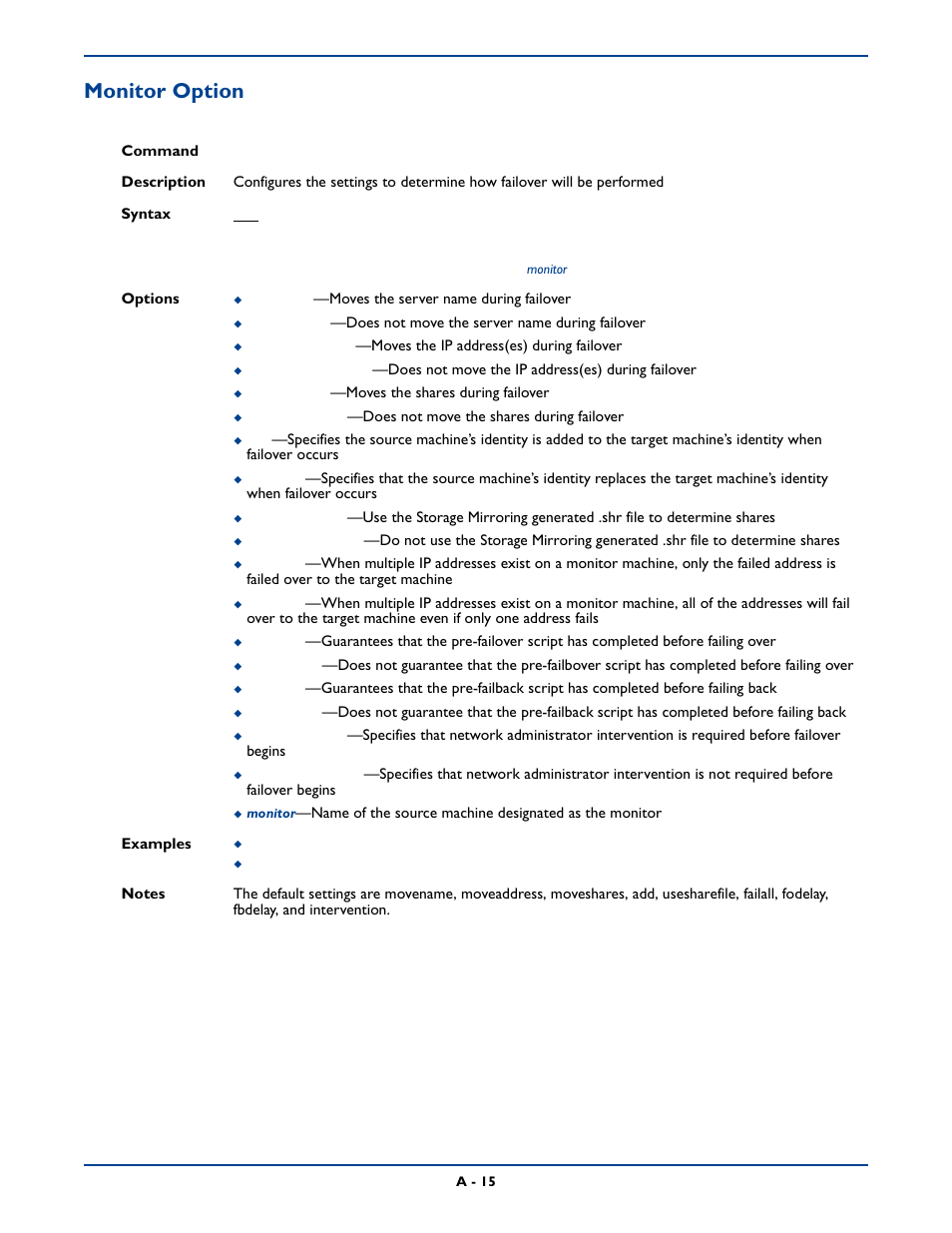 Monitor option | HP Storage Mirroring Software User Manual | Page 278 / 339