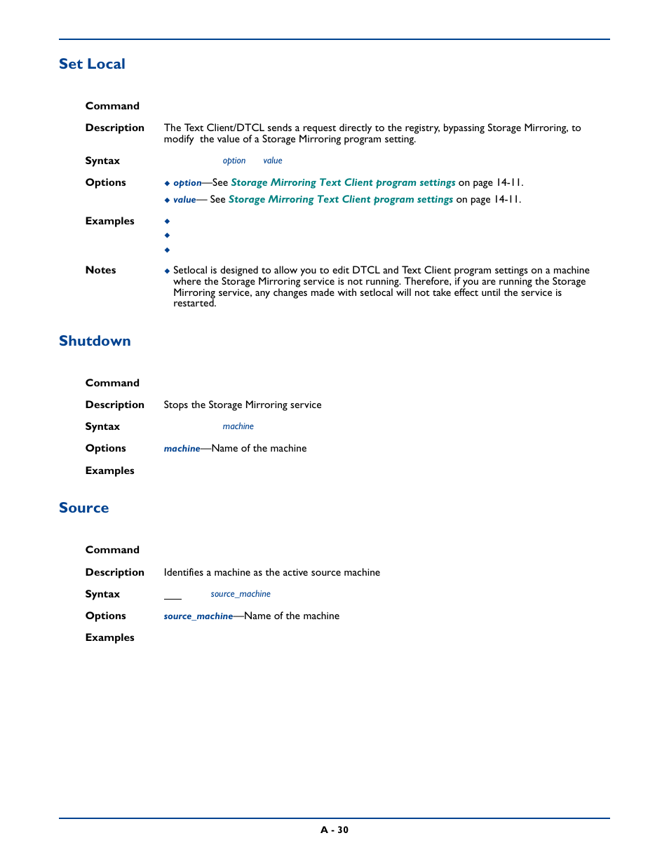 Set local, Shutdown, Source | Set local shutdown source | HP Storage Mirroring Software User Manual | Page 293 / 339