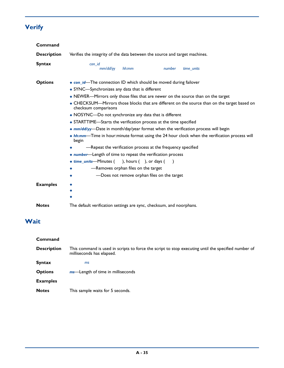 Verify, Wait | HP Storage Mirroring Software User Manual | Page 298 / 339