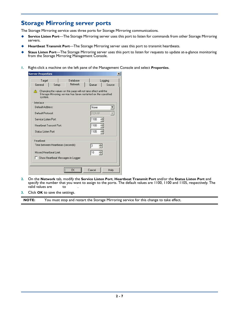 Storage mirroring server ports, Storage mirroring server ports -7 | HP Storage Mirroring Software User Manual | Page 30 / 339