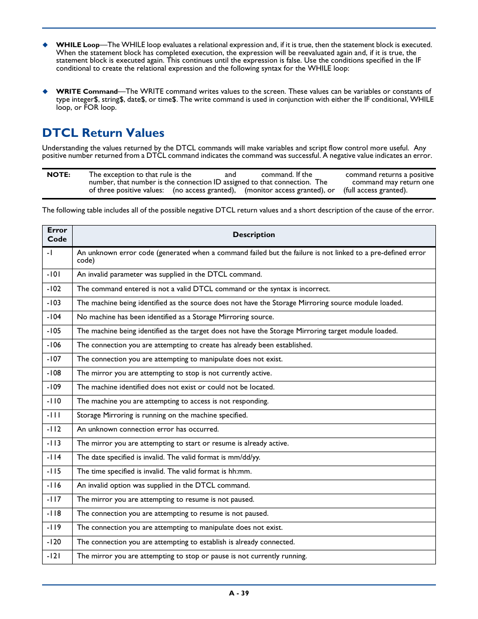 Dtcl return values | HP Storage Mirroring Software User Manual | Page 302 / 339