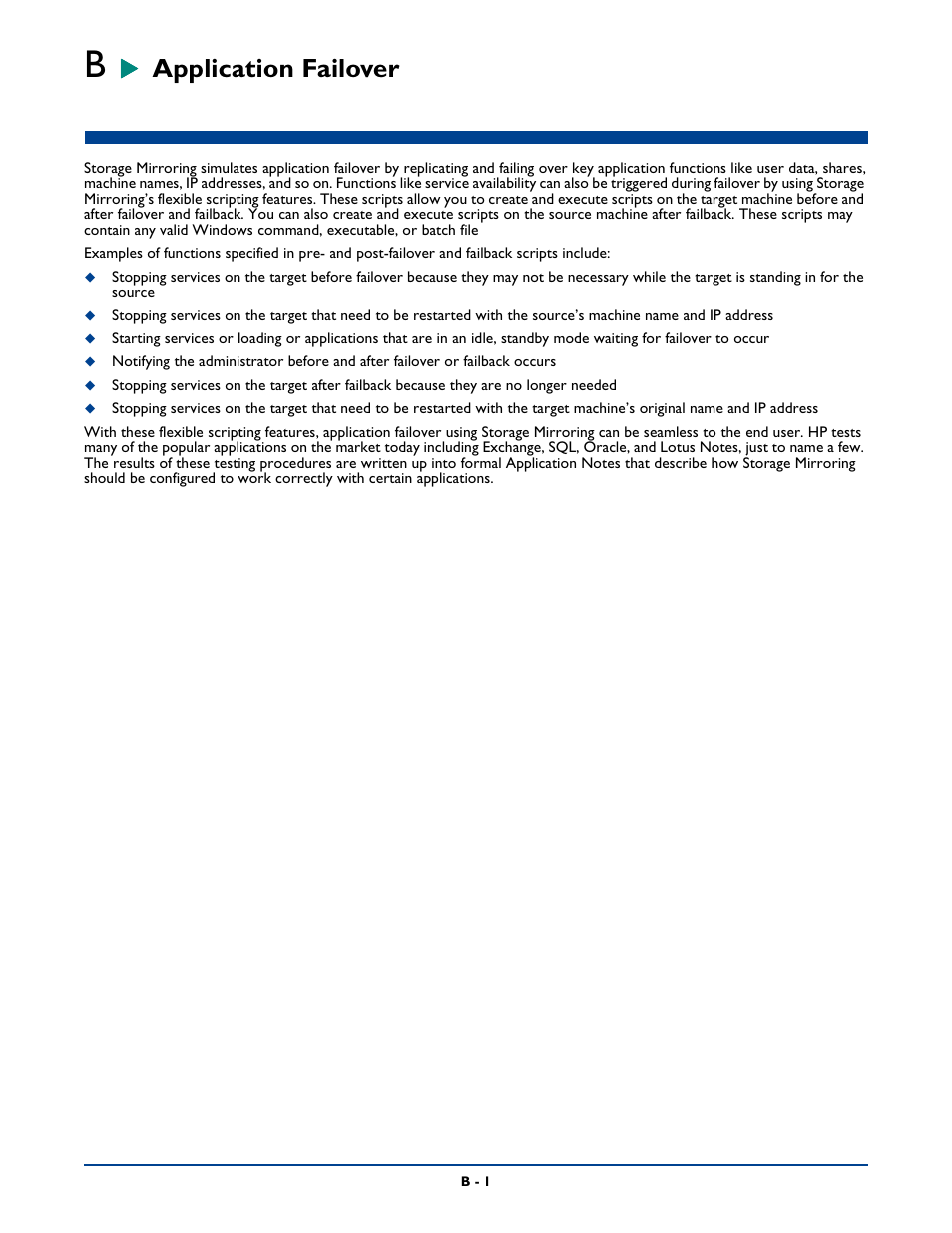 Application failover | HP Storage Mirroring Software User Manual | Page 307 / 339