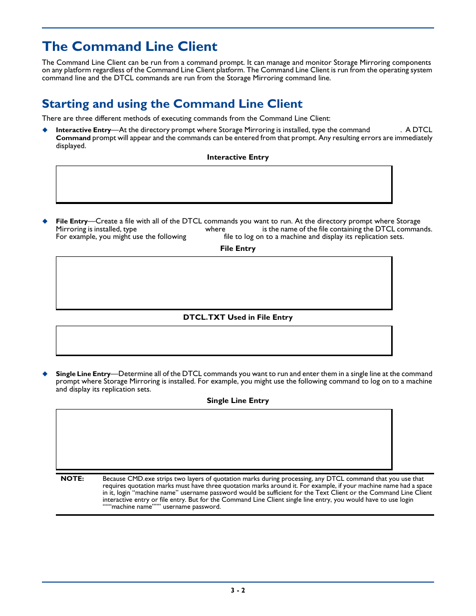 The command line client, Starting and using the command line client, The command line client -2 | Starting and using the command line client -2 | HP Storage Mirroring Software User Manual | Page 34 / 339