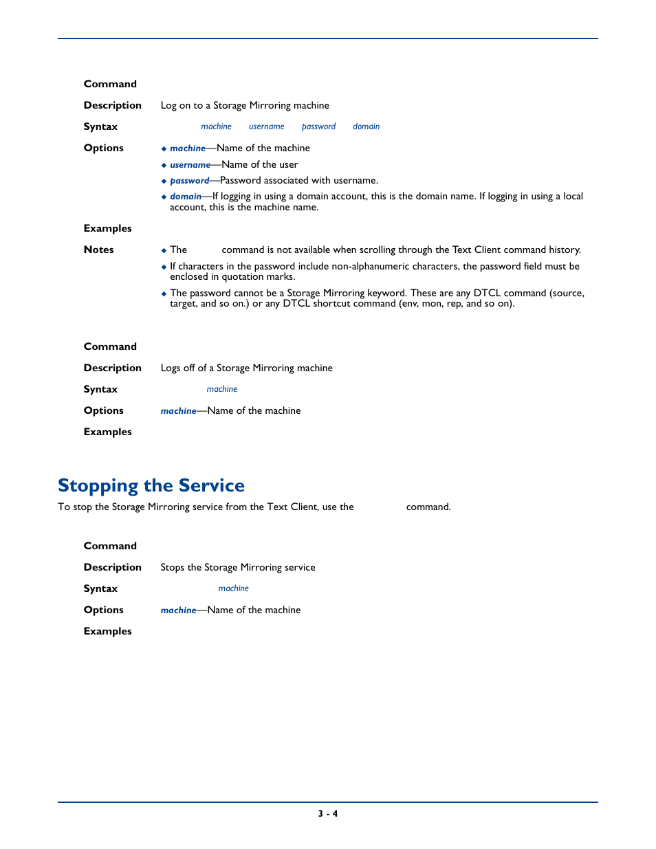 Stopping the service, Stopping the service -4 | HP Storage Mirroring Software User Manual | Page 36 / 339