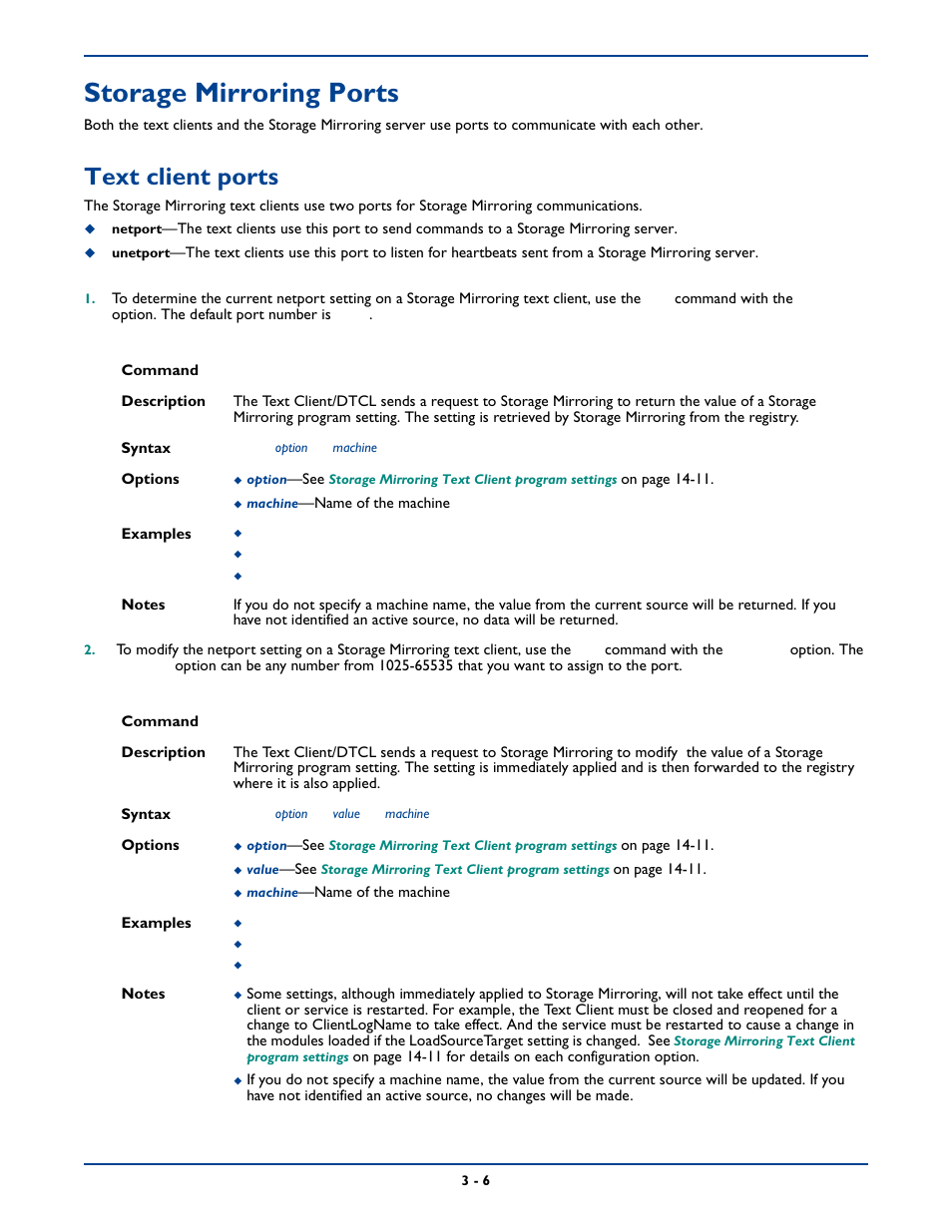 Storage mirroring ports, Text client ports, Storage mirroring ports -6 | Text client ports -6 | HP Storage Mirroring Software User Manual | Page 38 / 339