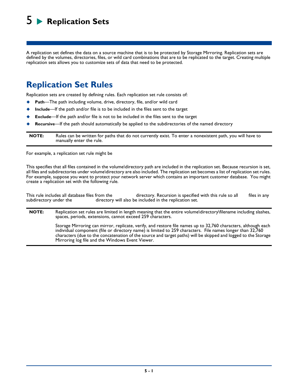 Replication sets, Replication set rules, Chapter 5: replication sets -1 | Replication set rules -1 | HP Storage Mirroring Software User Manual | Page 47 / 339