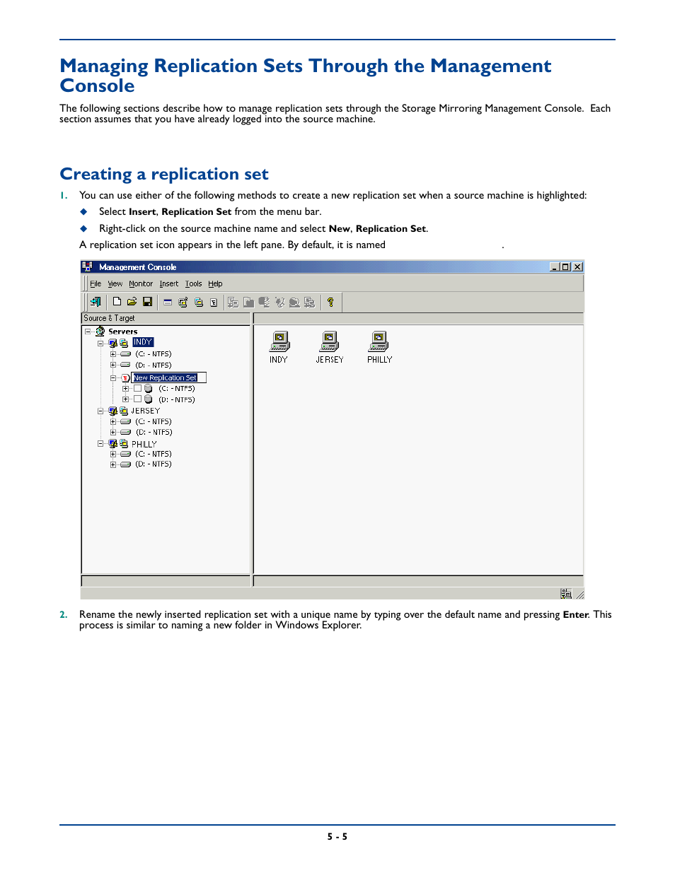 Creating a replication set, Creating a replication set -5 | HP Storage Mirroring Software User Manual | Page 51 / 339